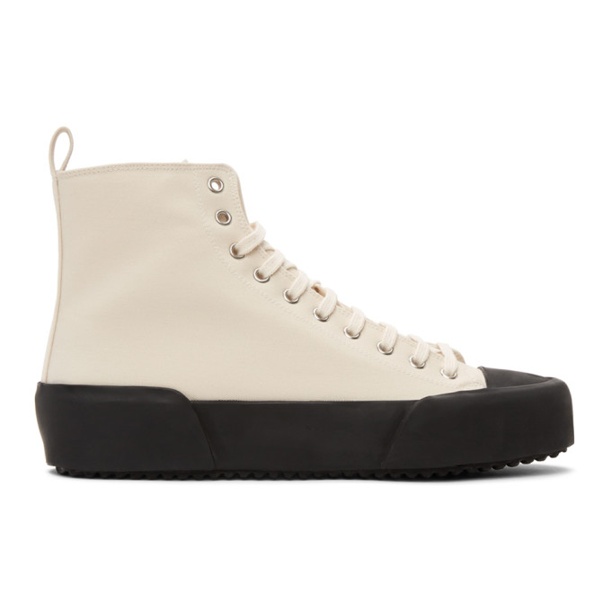 Jil Sander Off-White and Black Canvas High-Top Sneakers