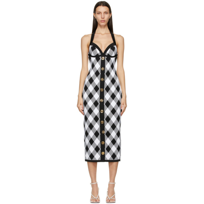 Balmain Black and White Gingham Halter Dress