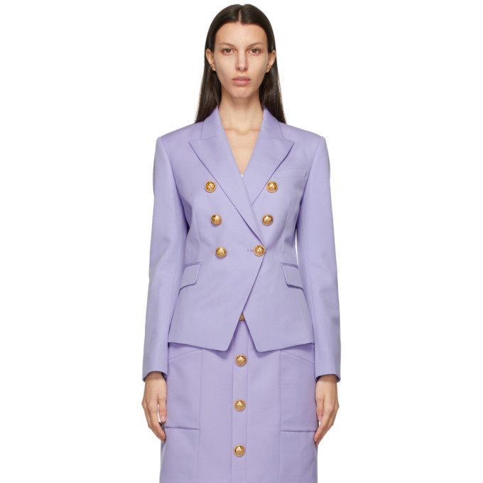 Balmain Purple Grain De Poudre 6-Button Jacket