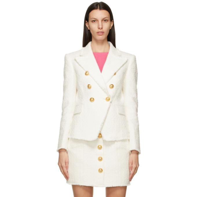 Balmain White 6-Button Blazer