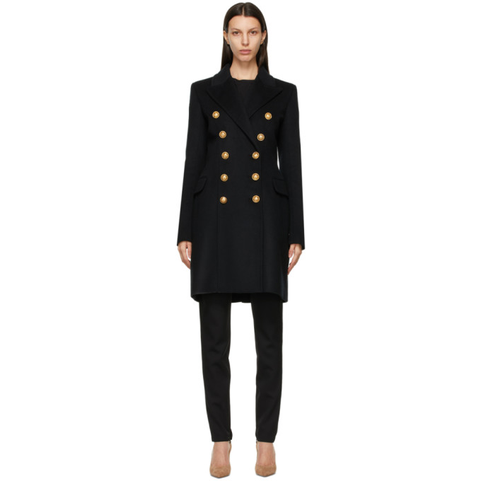 Balmain Black Wool Double-Breasted Coat