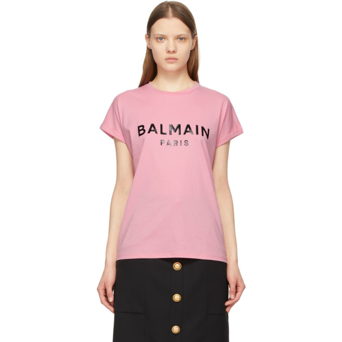 Balmain Pink Logo T-Shirt