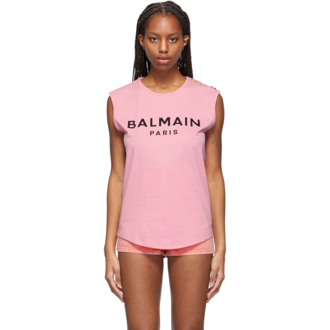 BALMAIN PINK THREE-BUTTON LOGO TANK TOP