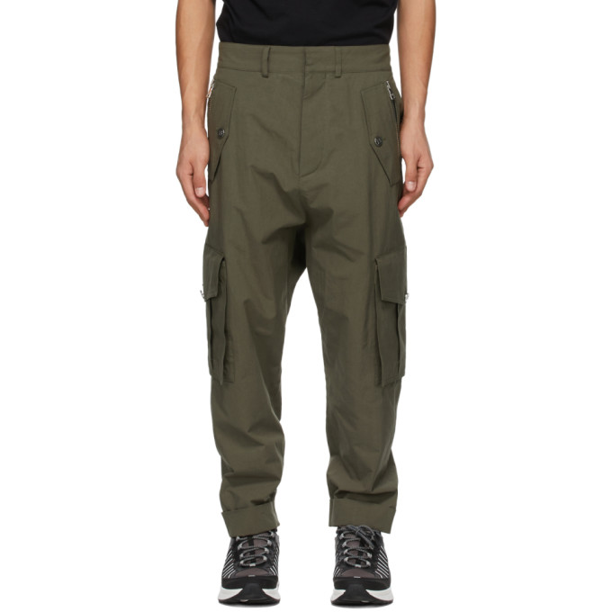 BALMAIN KHAKI COTTON CARGO PANTS