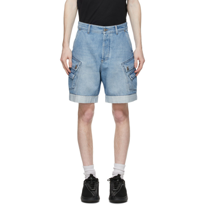 Balmain Blue Denim Cargo Shorts