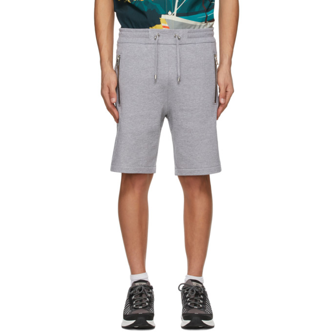 Balmain Grey Embossed Logo Shorts