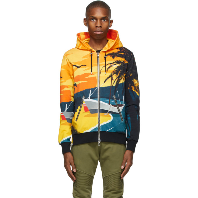 Balmain Multicolor Graphic Zip Hoodie