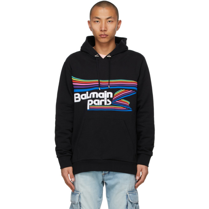 Balmain Black Paris Logo Oversized Hoodie