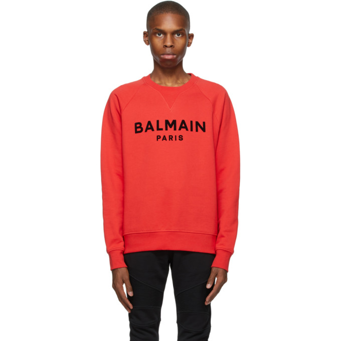 Balmain Red Flocked Logo Sweatshirt