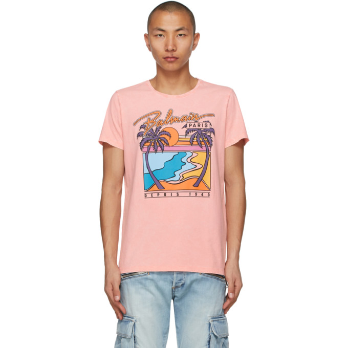 BALMAIN PINK LOGO GRAPHIC T-SHIRT