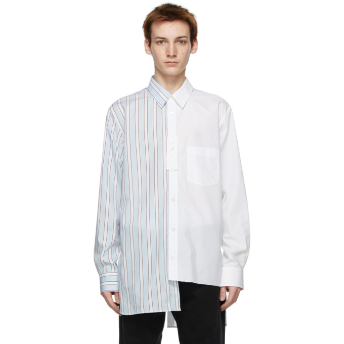 Lanvin White and Blue Asymmetrical Patchwork Shirt