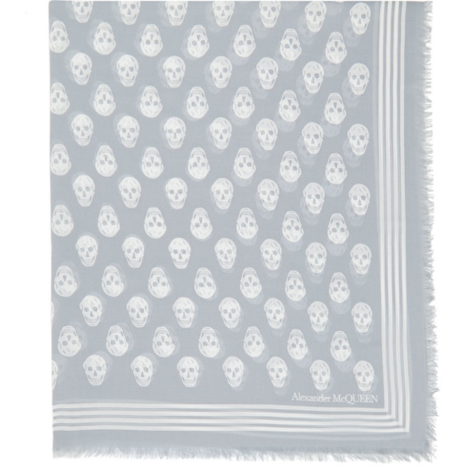 Alexander McQueen Grey and White Biker Scarf