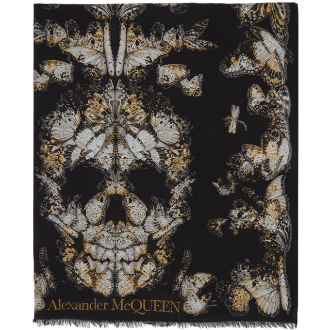 Alexander McQueen Black Butterfly Skull Scarf