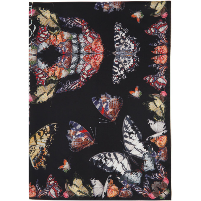 Alexander McQueen Black Silk Butterfly Decay Skull Scarf