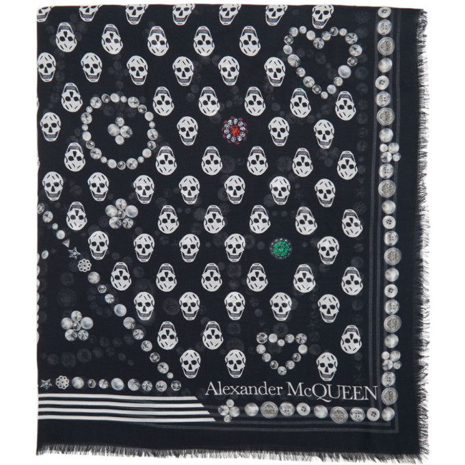 Alexander McQueen Black Jewelled Button Biker Scarf