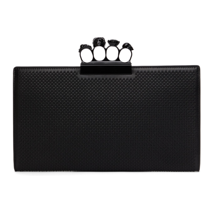 Alexander McQueen Black Skull Four-Ring Flat Clutch