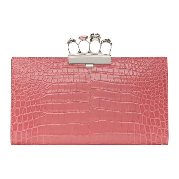 Alexander McQueen Pink Croc Four Ring Flat Clutch