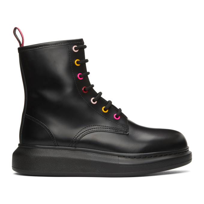 Alexander McQueen Black Rainbow Eyelets Hybrid Combat Boots