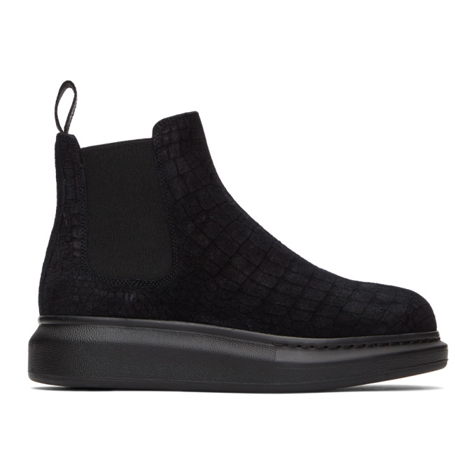 Alexander McQueen Black Croc Hybrid Chelsea Boots