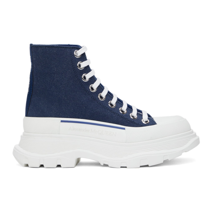 ALEXANDER MCQUEEN INDIGO DENIM TREAD SLICK HIGH SNEAKERS