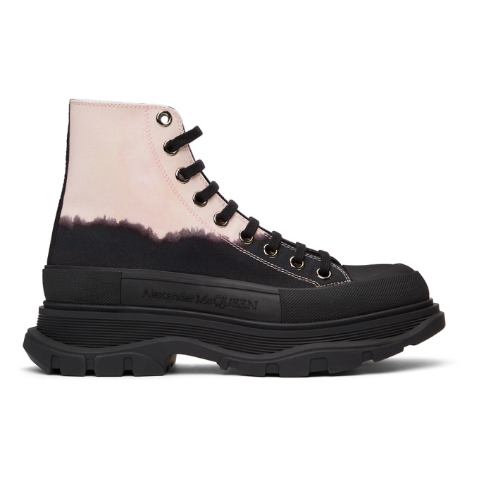 Alexander McQueen Black and Pink Dipped Tread Slick High Sneakers