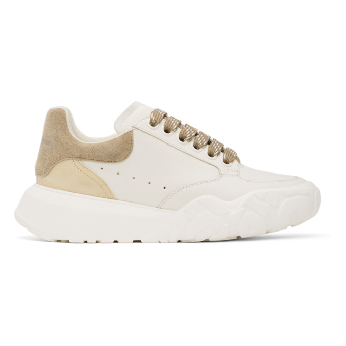 Alexander Mcqueen White & Brown Court Trainer Sneakers In 9319 Bone/camel/cali