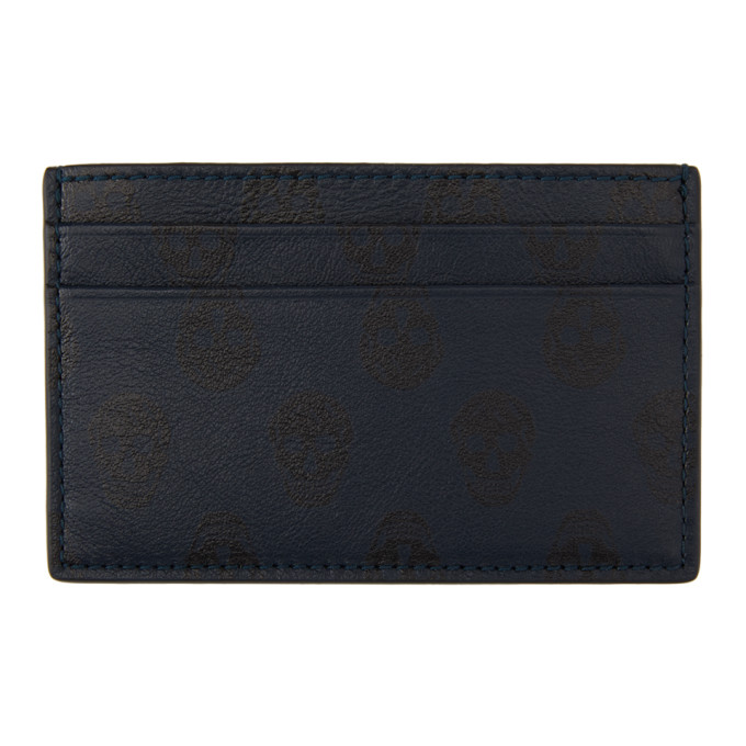 Alexander McQueen Navy Skull Print Card Holder