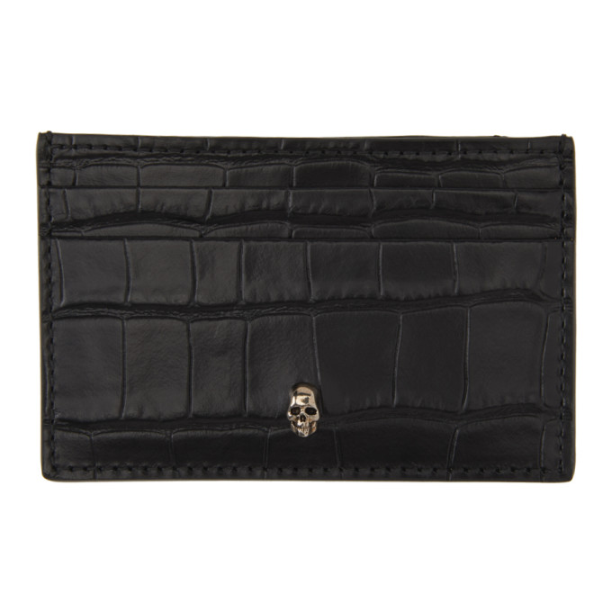 Alexander McQueen Black Croc Skull Card Holder