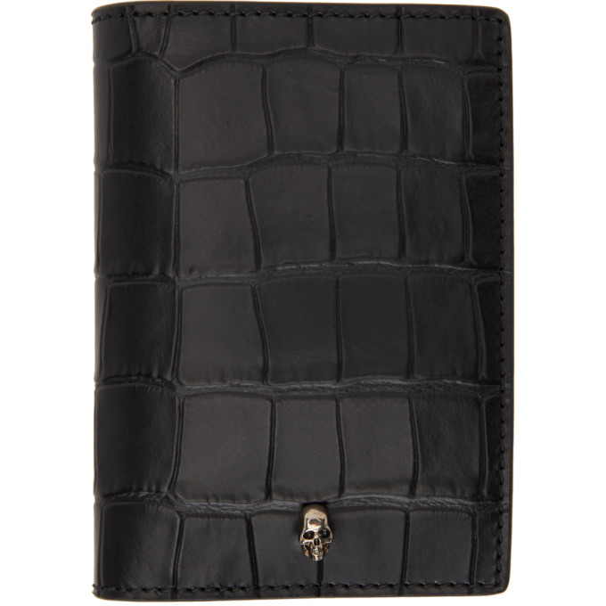 Alexander McQueen Black Croc Pocket Organizer Bifold Wallet