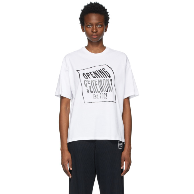 OPENING CEREMONY WHITE WARPED LOGO T-SHIRT