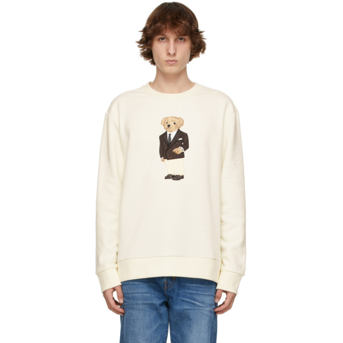 Ralph Lauren Off-white Fleece Polo Bear Sweatshirt In Cream