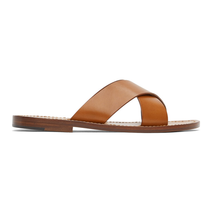 RALPH LAUREN TAN LEATHER FLEX SANDALS