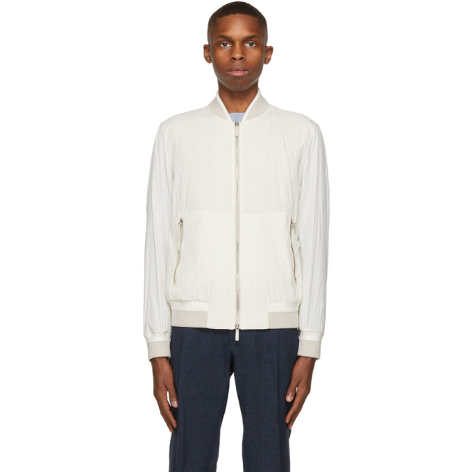 Ermenegildo Zegna White Seersucker Bomber Jacket