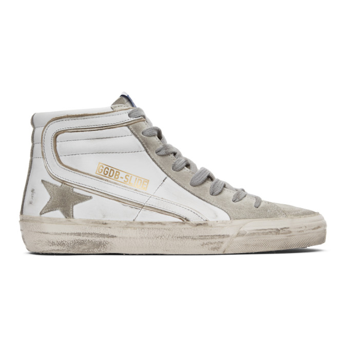 Golden Goose White and Grey Slide High-Top Sneakers