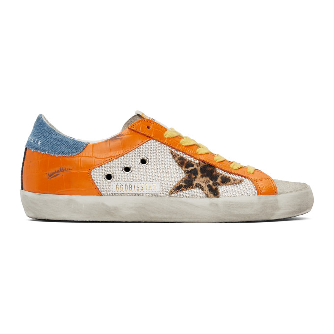 GOLDEN GOOSE WHITE & ORANGE CROC SUPERSTAR SNEAKERS