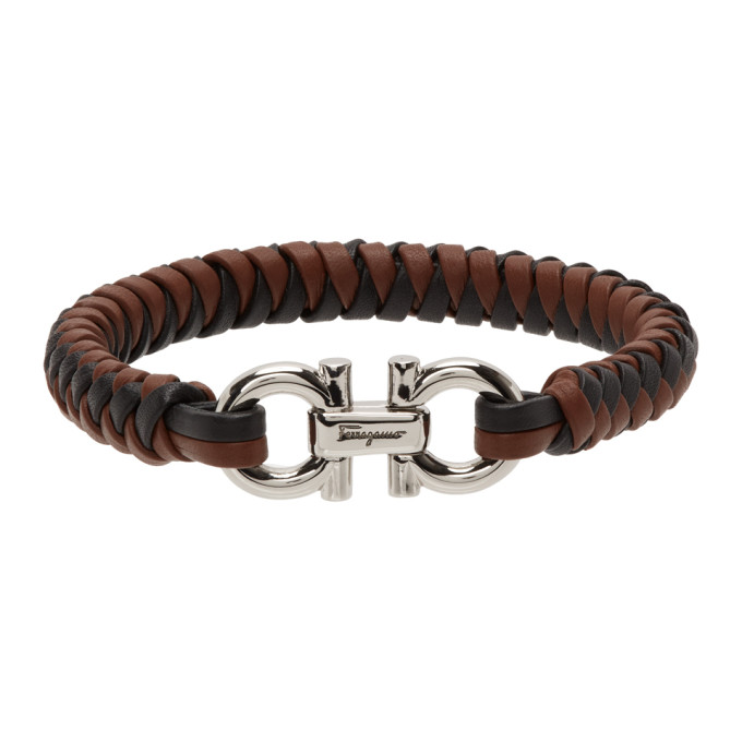 Salvatore Ferragamo Black and Brown Two-Tone Braided Bracelet