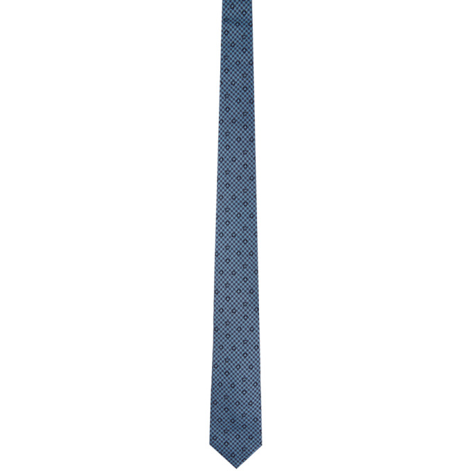 Salvatore Ferragamo Blue and Black Silk Geometrical Neck Tie