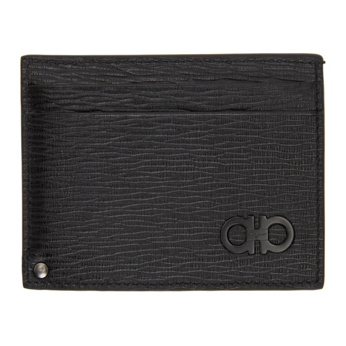 Ferragamo Black Id Window Gancini Card Holder