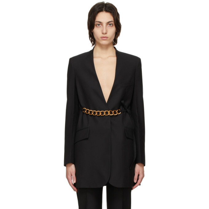 GIVENCHY BLACK WOOL CHAIN BELT JACKET