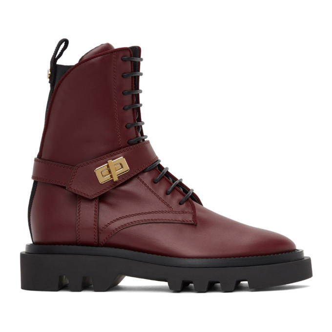 Click to view more detailed imagery on our partner's website Givenchy Women's Eden Leather Combat Boots In 604-burgundy