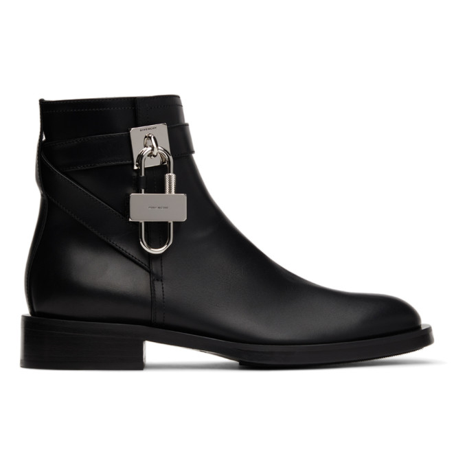 GIVENCHY BLACK FLAT PADLOCK BOOTS