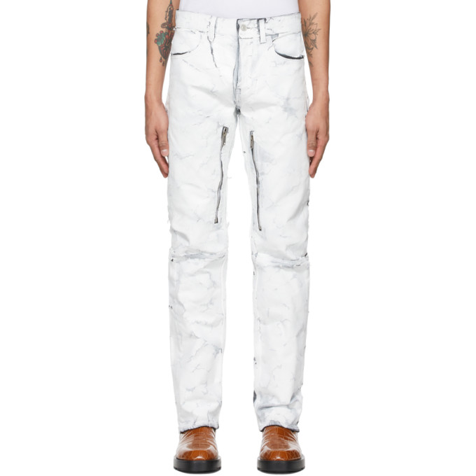 GIVENCHY GIVENCHY WHITE CRACKLED PAINTED ZIP JEANS