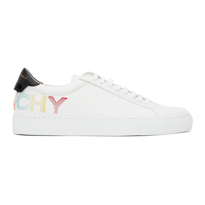 Click to view more detailed imagery on our partner's website Givenchy Urban Street Logo-embroidered Leather Sneakers In White/black