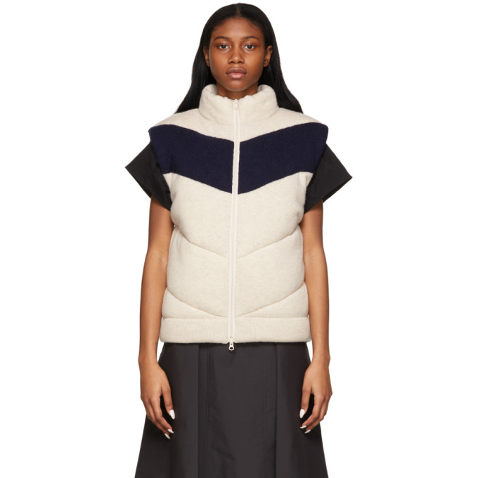 3.1 Phillip Lim Off-White and Navy Wool Chevron Vest