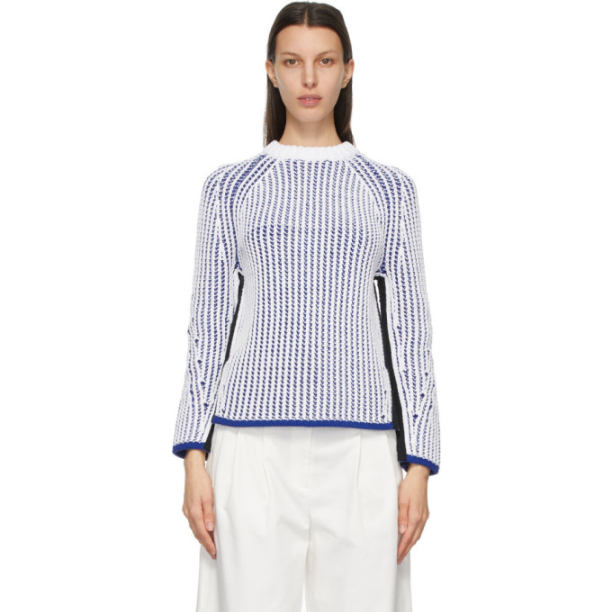 3.1 Phillip Lim White and Blue Two-Tone Sweater