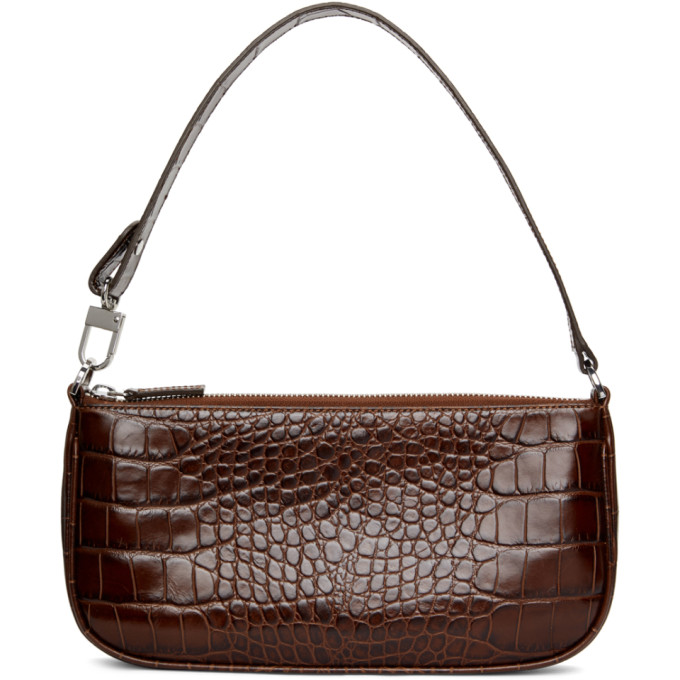 BY FAR Brown Croc Rachel Shoulder Bag