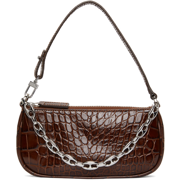 BY FAR Brown Croc Mini Rachel Bag