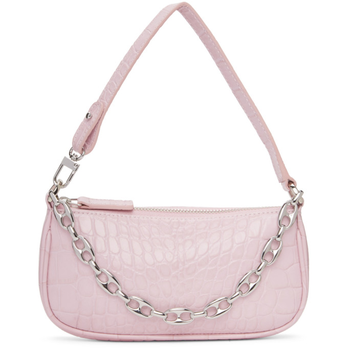 BY FAR Pink Croc Mini Rachel Bag