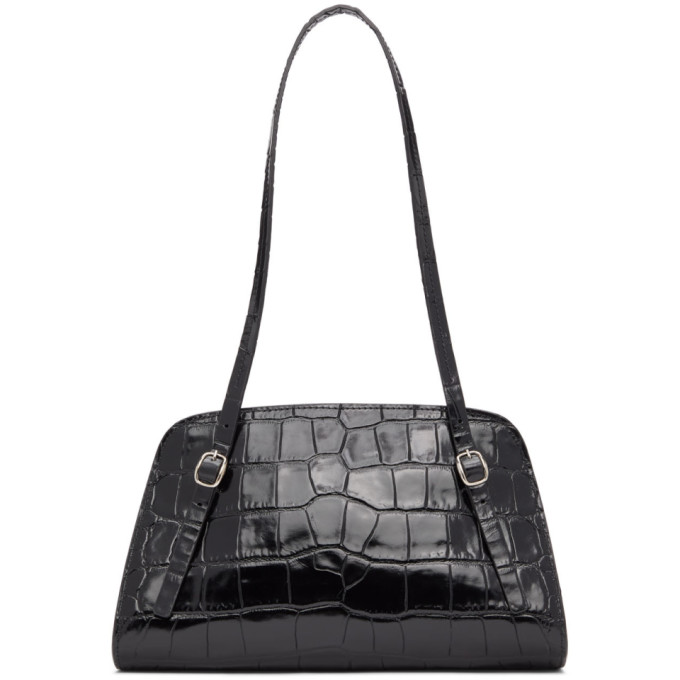 BY FAR Black Croc Lora Bag