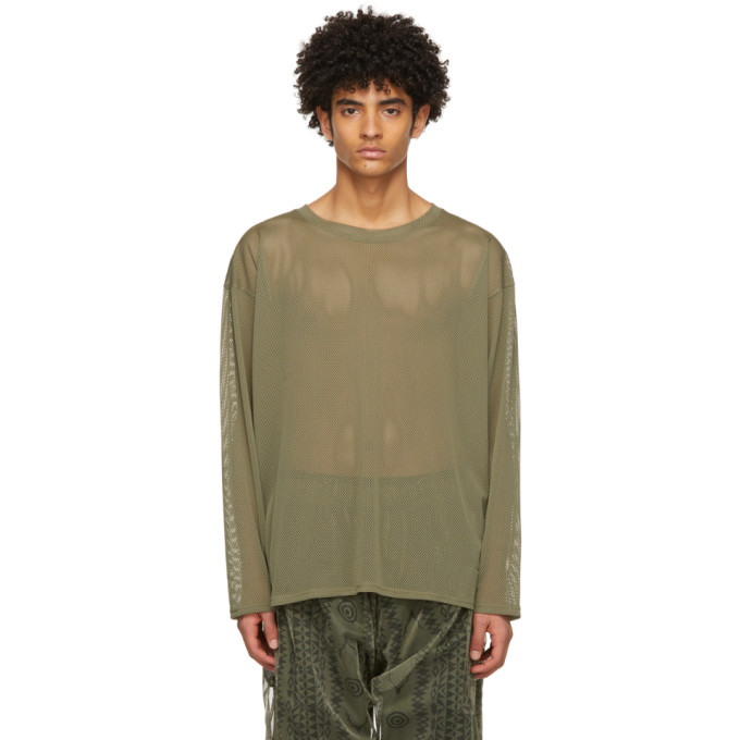 South2 West8 Khaki Mesh Sweater In Olive